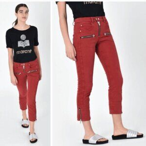 Isabel Marant Etoile Pelona Biker Moto Zipper Skinny Jeans Red size 38 / US 6